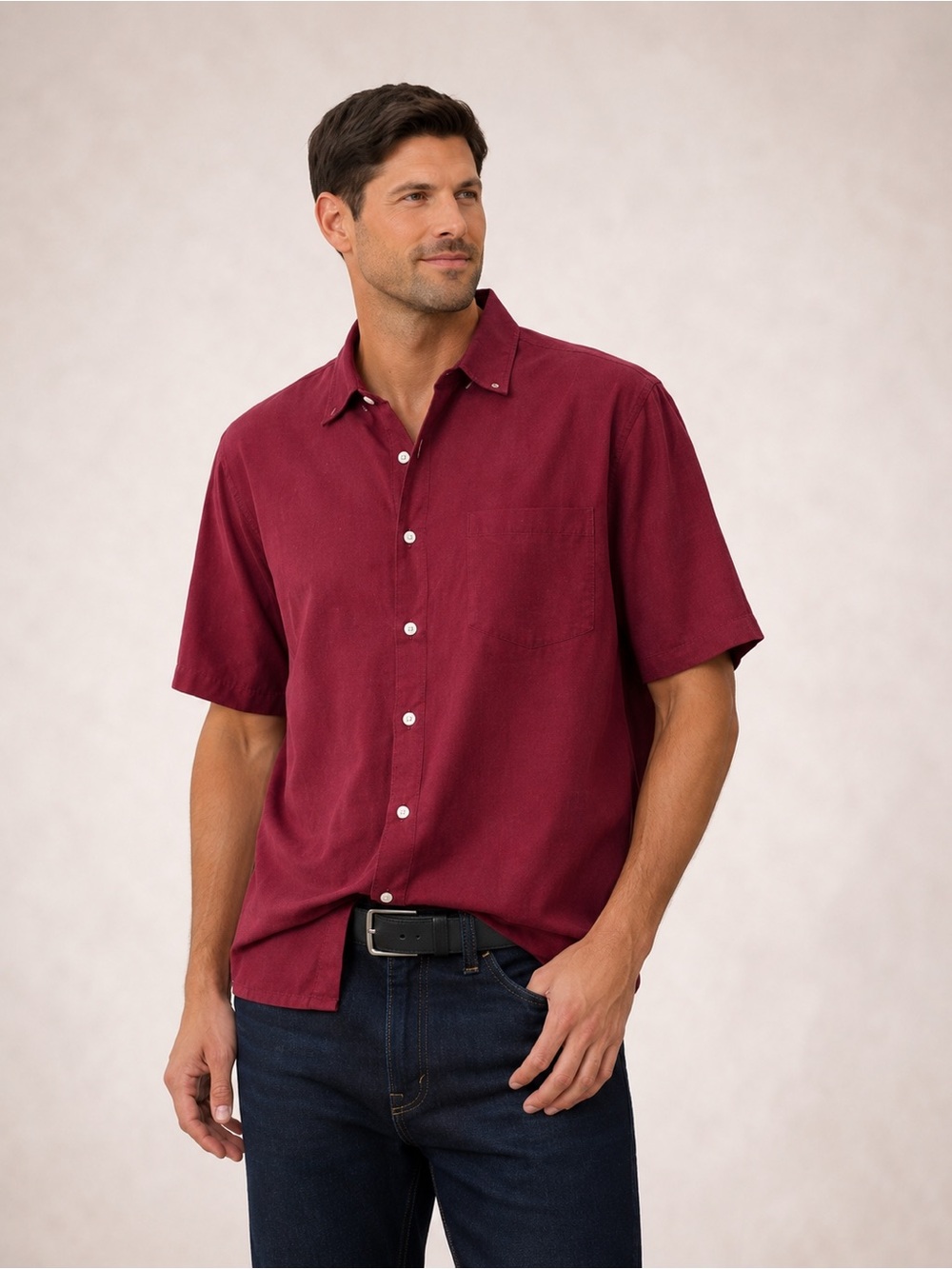 Men's Dark Red Short Sleeve XL Button Down Classic Fit Shirt Banana Republic